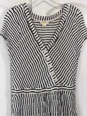 Anthropologie Black & White Striped Faux Wrap Midi Dress thumbnail 2