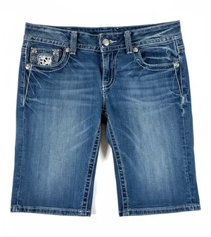 Miss Me Medium Wash Embellished Bermuda Shorts Crochet Studded Size 29 thumbnail 1