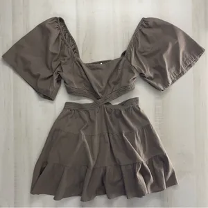 FREE PEOPLE cross of sunlight brown linen sexy travel vacation weekend dress thumbnail 6