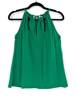 W by Worth‎ Halter Top Womens 0 Green Silk Blend Keyhole Neck Quiet Luxury thumbnail 1