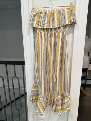 The Vanity Room Strapless Stripe High Low Midi Dress Size Medium Boho Ruffle Hem thumbnail 3