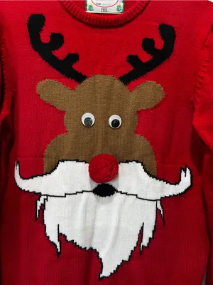 Merry Christmas Ugly Sweater Crew Size Medium Red Long Sleeve Unisex thumbnail 3