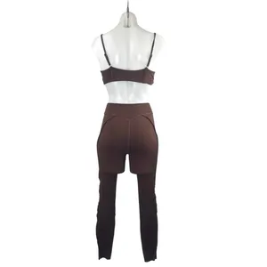 BTTRM Better Me Brown Contour Stitch Bralette Leggings Athletic 2-Piece Set M thumbnail 3