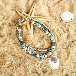 Beachy Starfish and‎ Turtle Charm Anklet Blue thumbnail 4