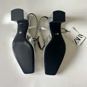 Zara silver metallic block heel slingback pumps thumbnail 6