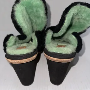 UGG x Eckhaus Latta Shoes 10 Black Green Lamb Fur Block Heel Mule Square Toe thumbnail 6