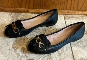Kate Spade Black Leather Flats with Fringe & Gold Accents - Size 7 thumbnail 1