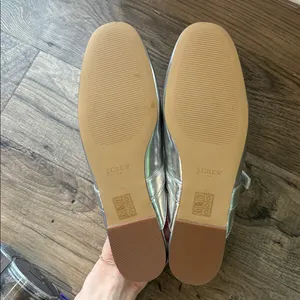 J Crew Silver Metallic Mary Jane Mules Gem Detail Size 8.5 Preppy Party Academia thumbnail 5
