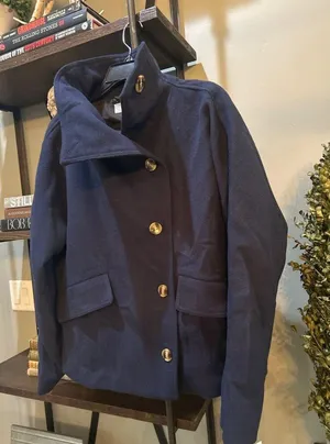 NOIZE Elettra Short Length Vegan Wool Coat Navy Womens Size Large thumbnail 7