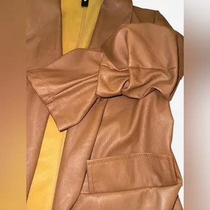 Venti 6 Caramel Faux Leather Blazer Jacket Size Small Casual Boho Festival thumbnail 5