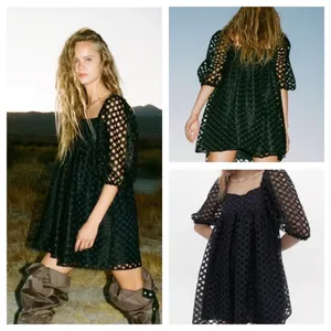 KIMCHI BLUE UO Moe Dot Lace Babydoll Mini Dress S thumbnail 2