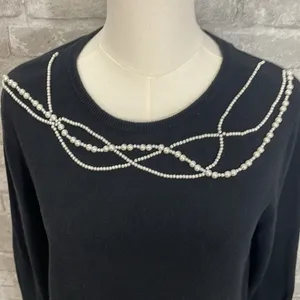 Anthropologie Field Flower Black Sweater with Pearl Accents thumbnail 2