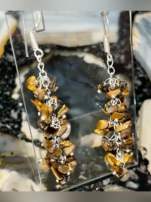 Nuggets of Golden Yellow Tiger Eye Earrings 2 1/2” thumbnail 7