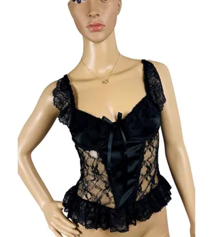 NWT PLT Black Lace Corset Top - Size‎ 2 Hook & Eye Closure thumbnail 1