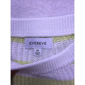 EVEREVE Short Sleeve Sweater Womens XS White Lime Striped Cotton Knit Pullover thumbnail 2