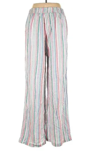 Ashley Stewart Womens 10 High Pant Flowy Striped Boho Grandmacore Linen Wide Leg thumbnail 2