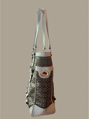 Coach Signature Brown Leather Trim Tote Bag thumbnail 3