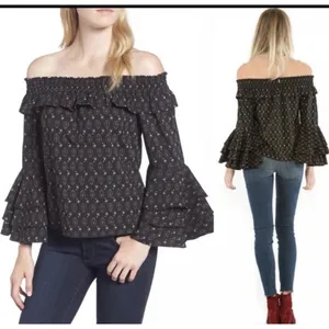 Misa Los Angeles Saskiya Black Multi Off-The-Shoulder‎ Printed Blouse Size Small thumbnail 2