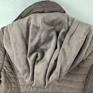 GALLERY Brown Quilted Puffer Faux Fur Zip Hoodie Zipper Lined Coat, Size. Medium thumbnail 6