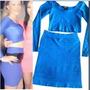 90’s vintage 2 piece Bebe’s blue bandage skirt crop top (photo-2016) thumbnail 2