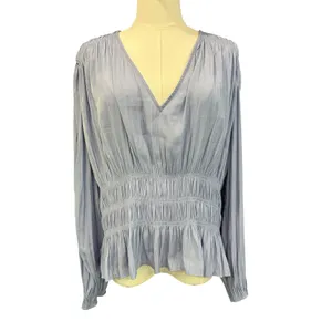 Universal Thread Boho Peasant Top XL Blue Long Sleeve Smocked Peplum V-Neck thumbnail 2