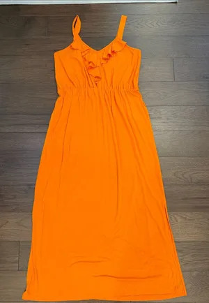 Women’s Orange Ruffle Maxi Dress Size XL - C15-022 thumbnail 1