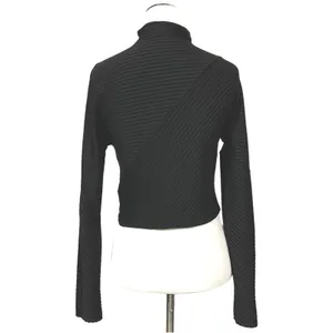 Zara W & B Cropped Mockneck Long Sleeve Tee - Black - Medium thumbnail 4