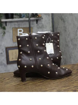 NWT A New Day Wide Width Tigris Low-Shaft Studded Heeled Booties Dark Brown 7.5W thumbnail 8