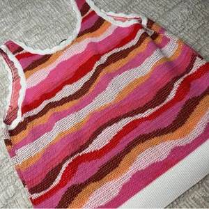 LOFT Knit Pink and Orange Color Block Wave Tank thumbnail 7