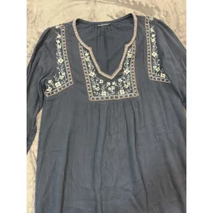 Abercrombie & Fitch Mini Dress Womens Navy Blue Embroidered Boho Gauze Large thumbnail 3