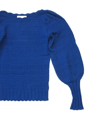 NWT La Maille Sezane Roma in Horizon Blue Textured Pointelle Knit Sweater Top XS thumbnail 6