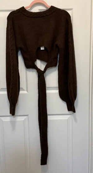 For Love And Lemons Brown Cropped V-Neck Sweater thumbnail 2