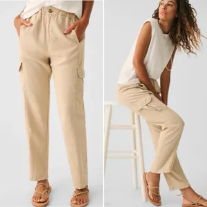 Faherty Arlie Day Cargo Linen Blend Pants in Safari Khaki Tan - Sz S 💚🎀 thumbnail 2