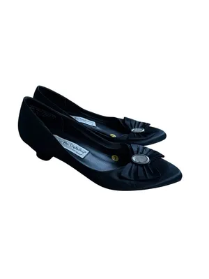 DIANE VON FURSTENBERG Vintage Black Bow Kitten Heels Size 7 thumbnail 6