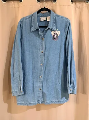 Blair  Light Blue Denim Button-Down Shirt with Angel Patch thumbnail 1