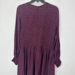 Madewell Long-Sleeve Smocked Mini Dress Dark Pomegranate Crepe Large NWT thumbnail 15