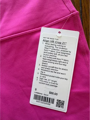 Lululemon Align High Rise 21” Sonic Pink, Double Lined Size 8 NWT thumbnail 4