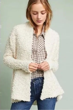 Akemi + Kin Anthropologie Cozy Open-Front Cream Women's Cardigan Sweater Size M thumbnail 1