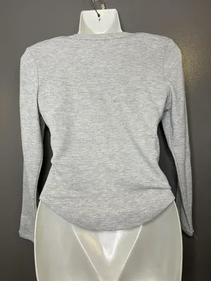 Free People Shirt Womens Small Gray Waffle Knit Crew Neck Long Sleeve Top thumbnail 5