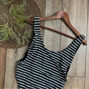 Aerie Womens Swim One Piece Black White Stripe Low Back Side Boob Size Large thumbnail 2