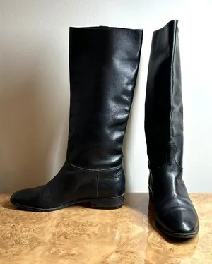 Saks 5th Avenue Black Leather Riding Boots Size 6.5B Made Italy Fenton Last thumbnail 1