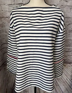 Zara Long Sleeve Blue Stripe Nautical Shirt‎ Gold Buttons Relaxed Size S thumbnail 1