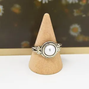 Faux Round Pearl Ring Silver thumbnail 3