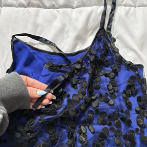 Vintage 80s 90s Mini Cocktail Dress Blue‎ Black Dainty Romantic Feminine Whimsy thumbnail 7