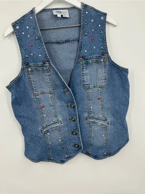 American Vintage Vintage Y2K Studded Embellished Denim Jacket Vest Size Medium Boho Whimsical thumbnail 11
