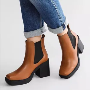 MIA‎ Dru Chelsea Platform Boot Bootie Chunky Block Heel Brown Black Size 11 thumbnail 1