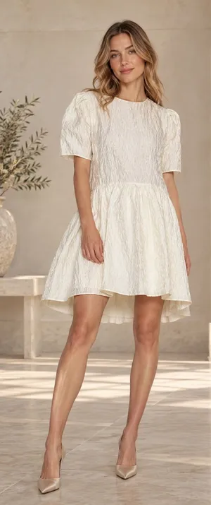 ZARA Voluminous Flounce Mini Dress Ivory NEW Size L thumbnail 1