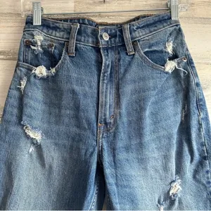 Abercrombie & Fitch Mom High Rise Jeans Denim Medium Wash Distressed Curve 25/0R thumbnail 5
