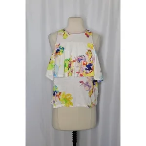 NWT!! Anthropologie MEADOW RUE Cantara Floral Knit Tiered Tank Top X-Small thumbnail 2