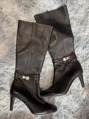 ANTONIO MELANI Black Leather Knee-High Heeled Boots thumbnail 7